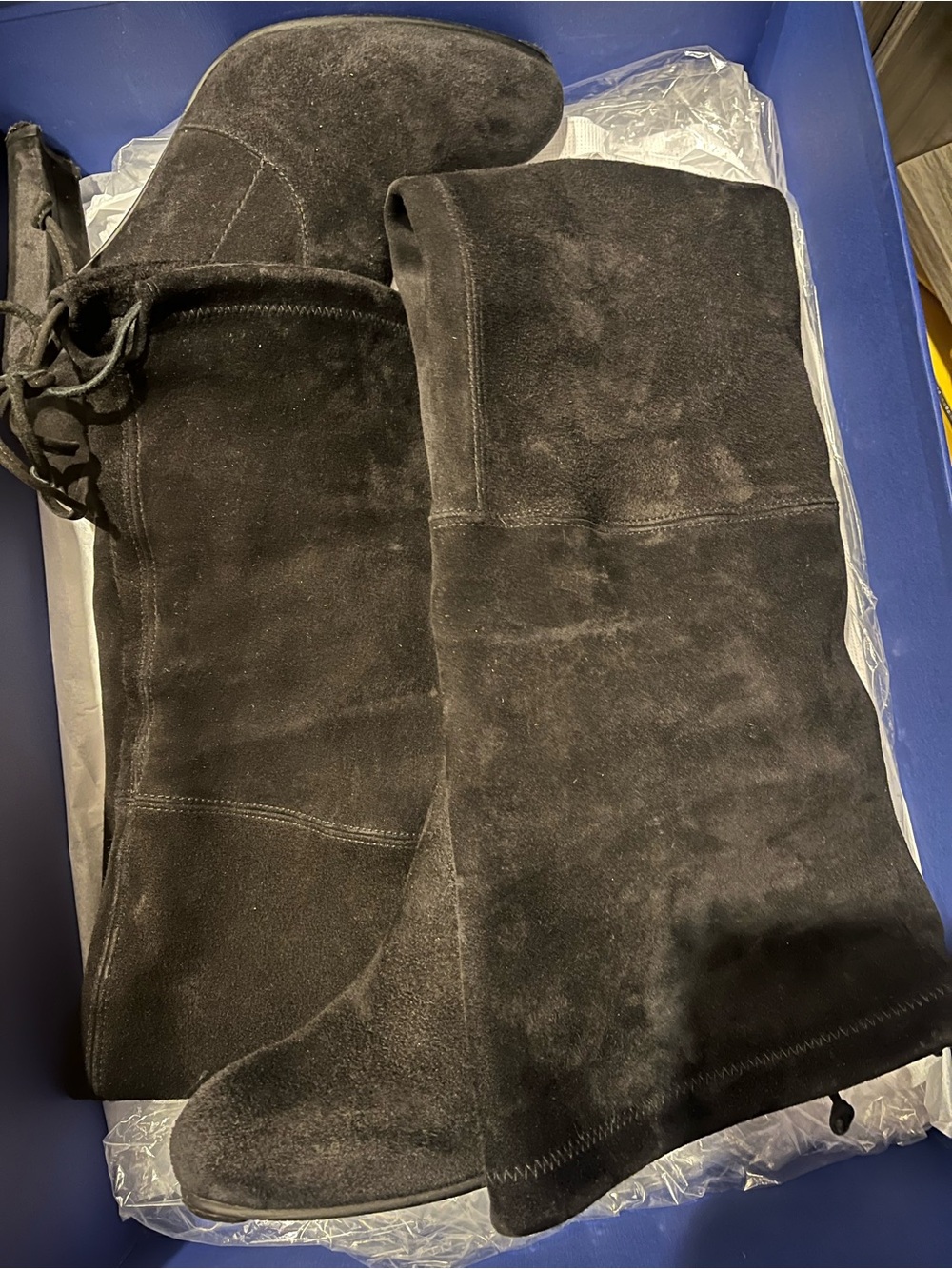 Stuart Weitzman Highland Black Over-the-Knee Suede Heeled Boots - Picture 4 of 9